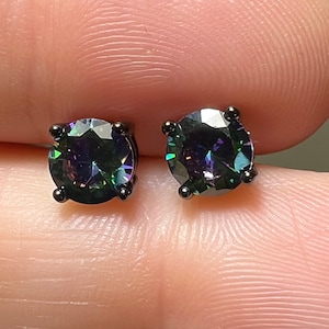 Round Brilliant Cut Mystic Topaz Black Rhodium Stud Earrings