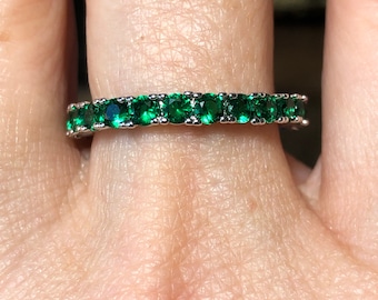 3mm Natural Green Emerald Full Eternity Wedding Band - Stacking Ring - Birthstone Ring