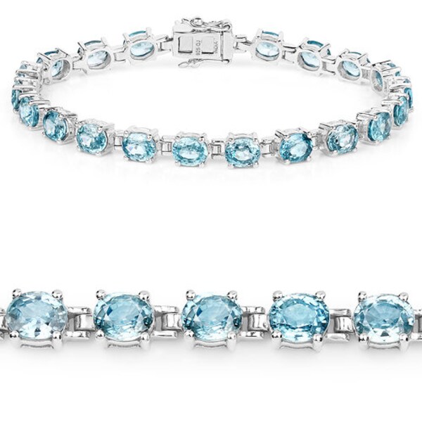 Natural 16.8TCW Oval Cut Blue Zircon Tennis Bracelet