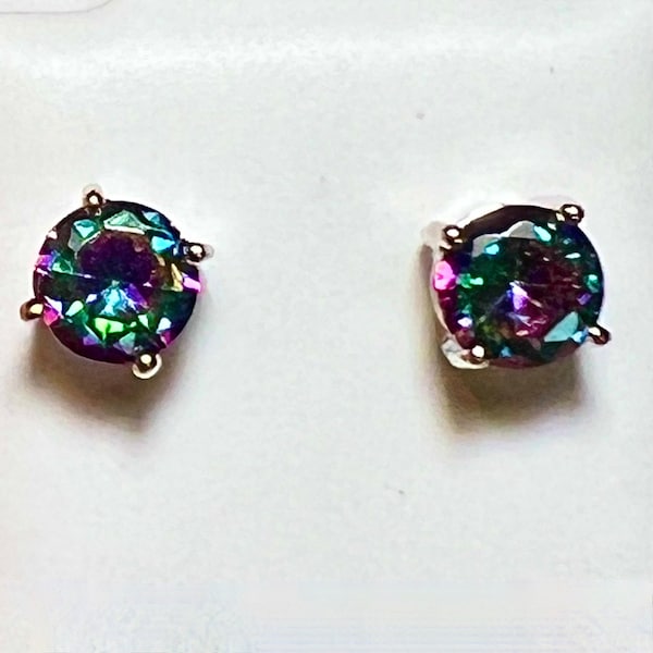 3mm - 7mm Round Brilliant Cut Mystic Topaz Stud Earrings