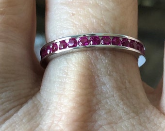 Natural Red Ruby Channel Set 3mm Full Eternity Ring - Wedding Band - Ruby Stacking Ring
