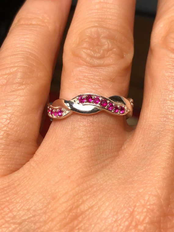 Natural Red Ruby Woven Wedding Band Size 8