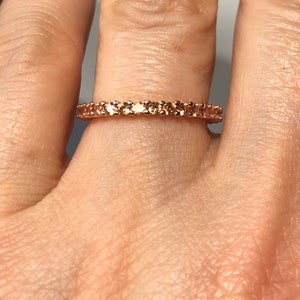 14K Rose Gold 925 SS 2mm Natural Pink Peach Morganite Full Eternity Ring