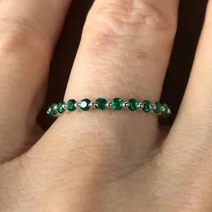 Natural Green Emerald "Floating" 2mm Full Eternity Band - Birthstone Wedding Band - Stacking Ring