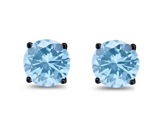 Natürliche Aquamarin Schwarz Rhodium Ohrstecker - März Birthstone Geschenk