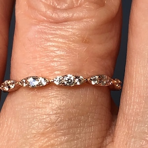 14K Rose Gold Natural White Sapphire Minimalist Dainty Half Eternity Band Wedding Ring
