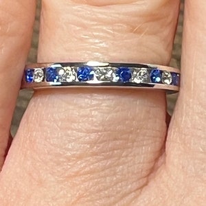Natural Ceylon Blue & White Sapphire Full Eternity Wedding Band Stacking Ring