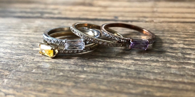 Vintage Citrine Amethyst Stacking Gem Bands
