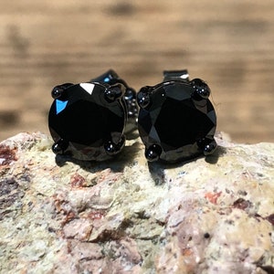 Round Brilliant Cut Black Spinel Black Rhodium Stud Earrings