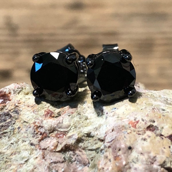 Round Brilliant Cut Black Spinel Black Rhodium Stud Earrings