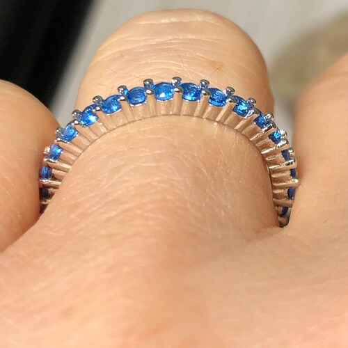 Natural shops Swiss Blue Topaz Full Eternity Wedding Band Stacking Ring