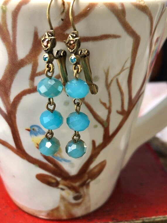 Vintage Blue Sky Czech Crystal Dangle Earrings