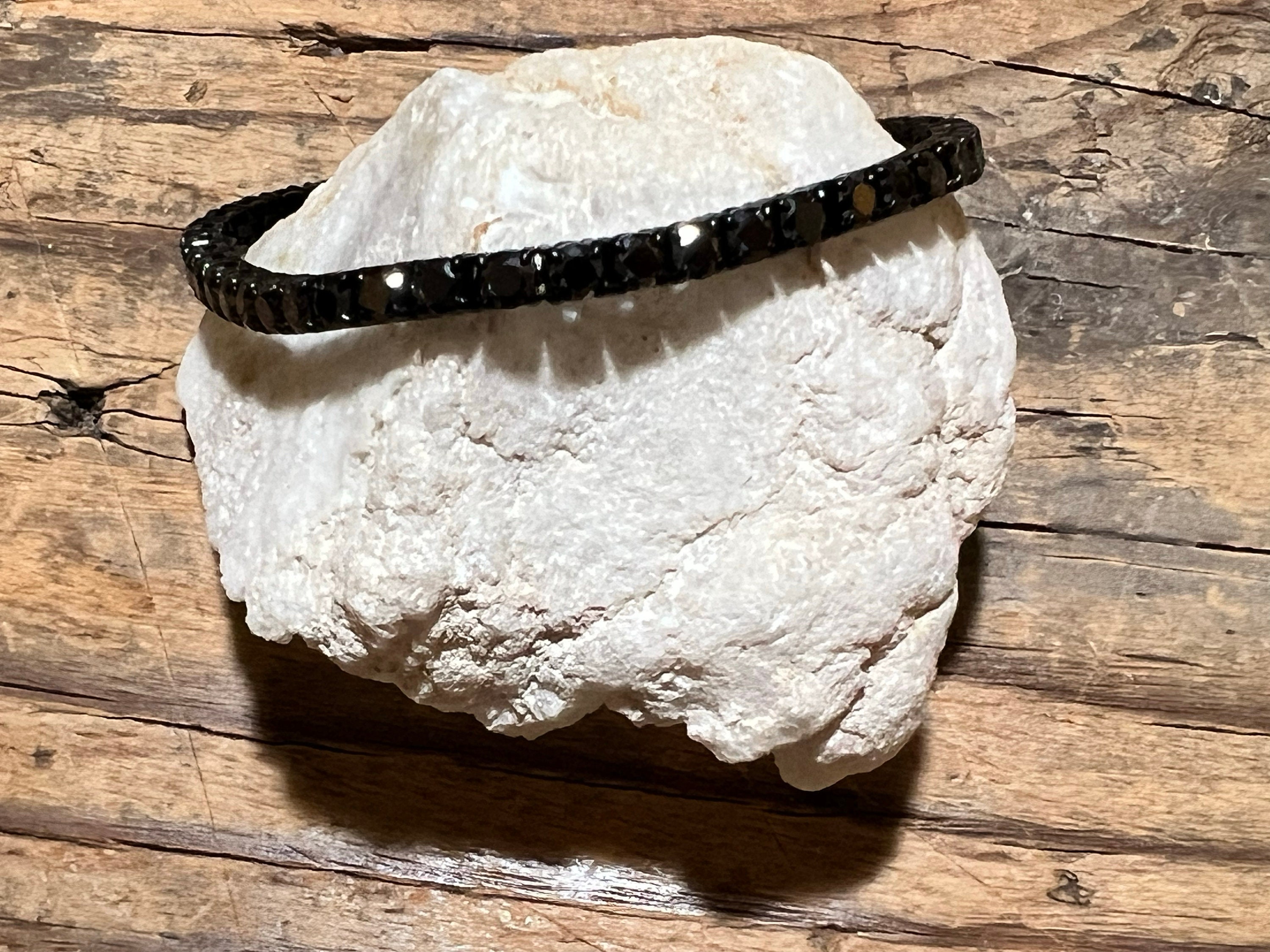 Certified 4mm Deep Black Moissanite & Black Stainless Steel 316L Diamond Tennis Bracelet