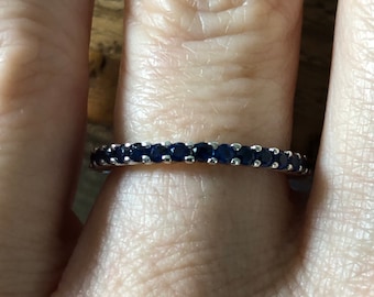 Natural 2mm Blue Sapphire Full Eternity Ring - Stacking Ring - Wedding Band