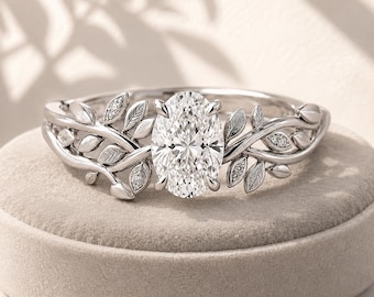 Ovaler Verlobungsring mit 3 Karat, im Labor gezüchtetem Diamanten, Farbe F, Reinheitsgrad VVS2, botanisches Rankenmuster
