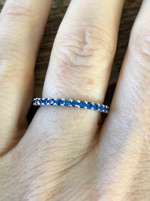 Natural 2mm Ceylon Blue Sapphire Full Eternity Wedding Band Stacking Ring Etsy