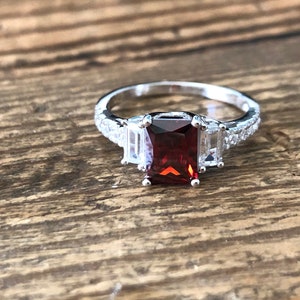 A 1CT Emerald Cut Lab Red Ruby Ring - Etsy