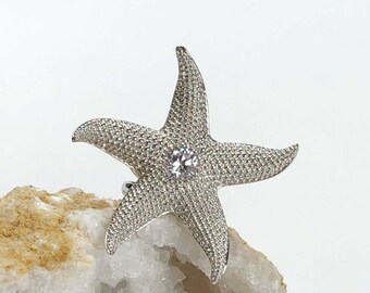 Sterling Silver Sea Star Cubic Zirconia Statement Ring