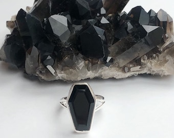 Sterling Silver Onyx Coffin Ring