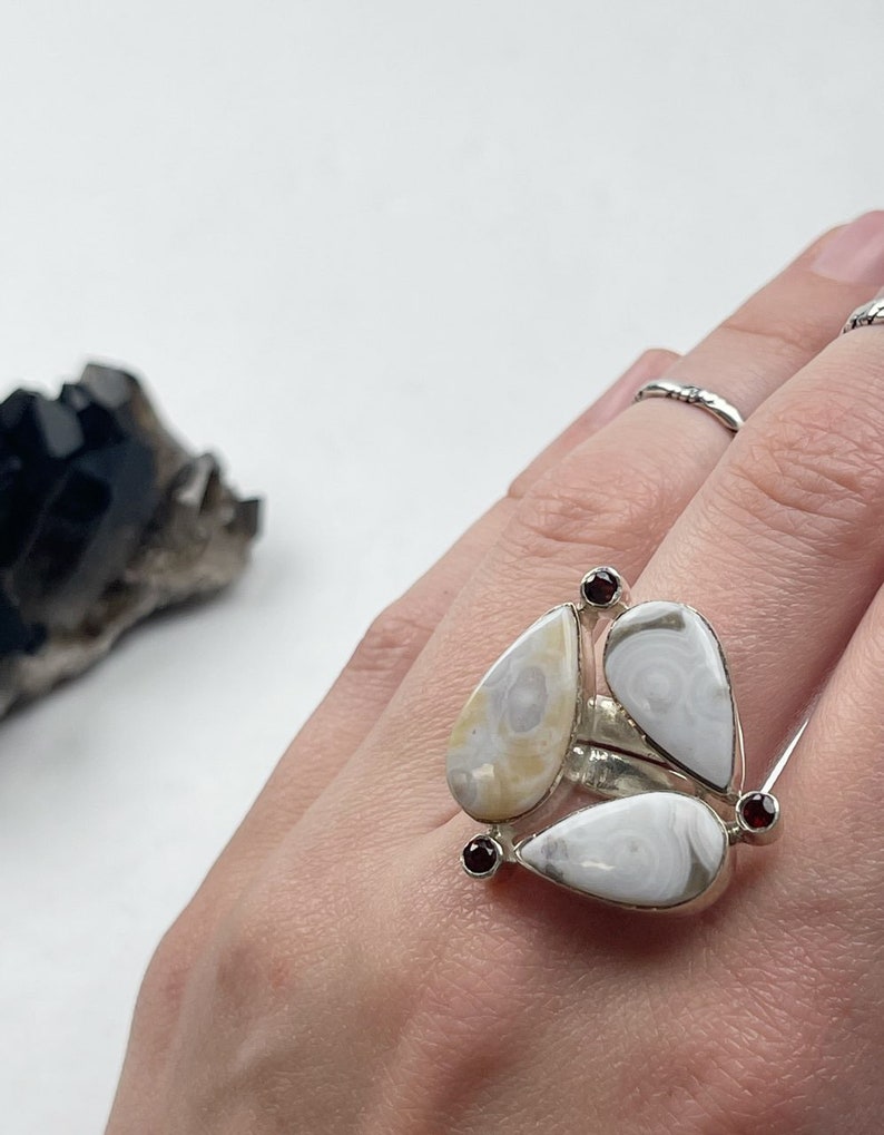 Statement Sterling Silver Ocean JasperGarnet Ring
