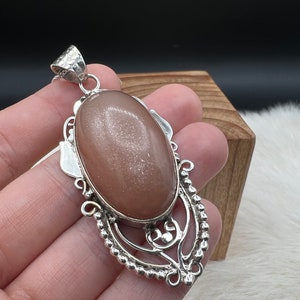 Statement Sterling Silver Peach Moonstone Pendant