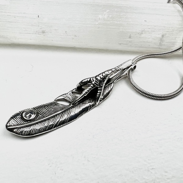Sterling Silver Raven Claw & Feather Pendant