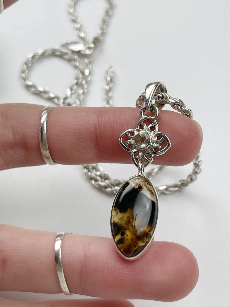 Sterling Silver Montana AgateClear Quartz Pendant