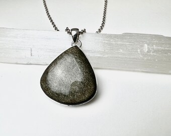 Sterling Silver Gold Sheen Obsidian Pendant