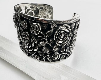 Sterling Silver Rose Statement Cuff