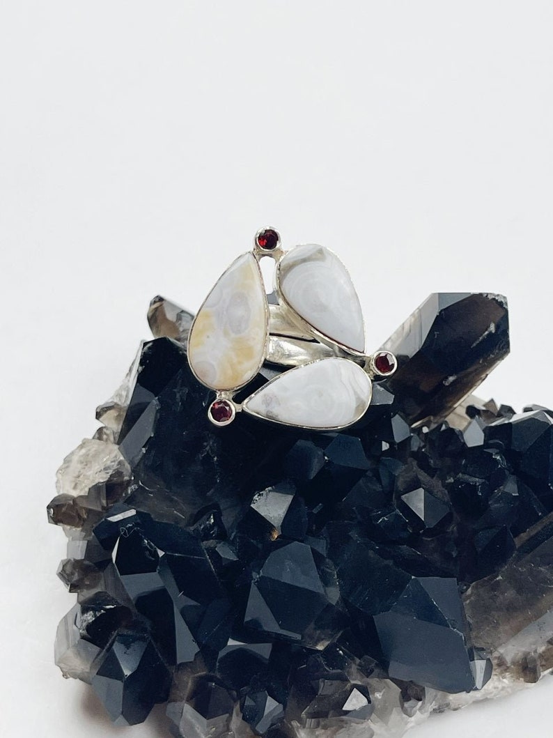 Statement Sterling Silver Ocean JasperGarnet Ring