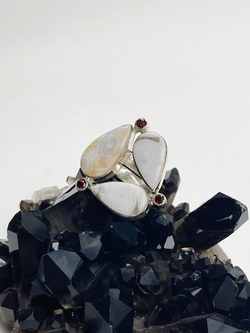 Statement Sterling Silver Ocean JasperGarnet Ring