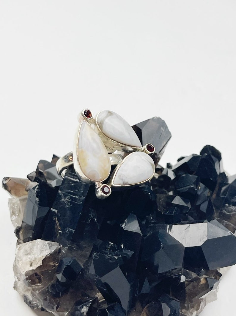 Statement Sterling Silver Ocean JasperGarnet Ring