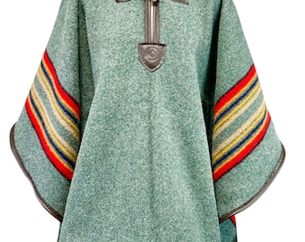 Pendleton Yakima Wool Camp Poncho: Hooded Leather Trim, Antler Toggle