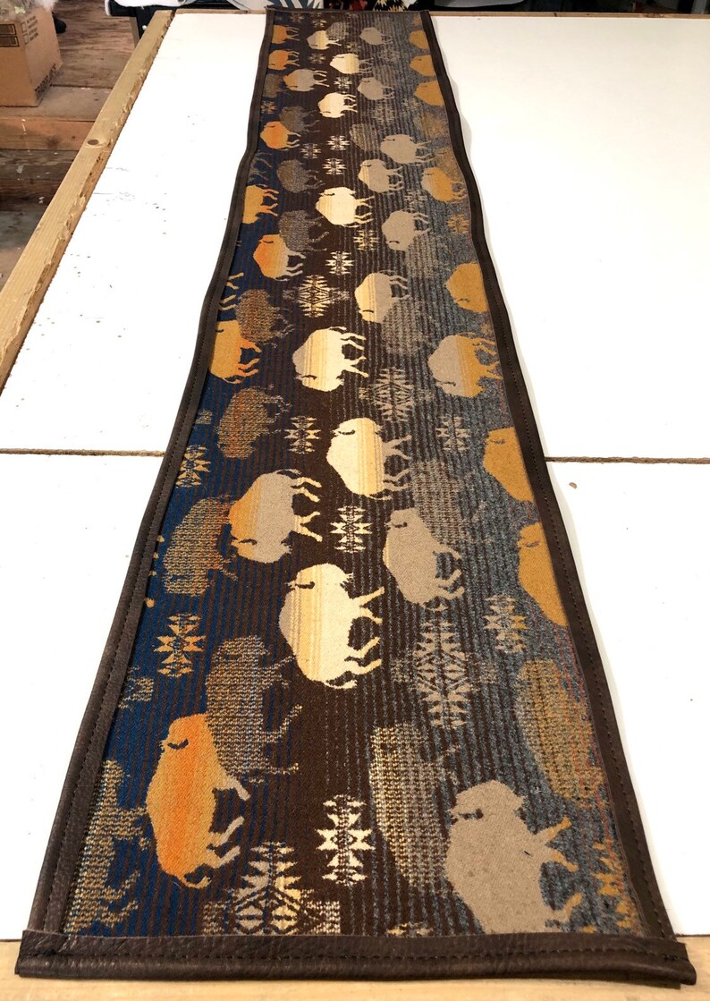 Table Runner Home Decor Wool & Bison Leather Reversible Etsy