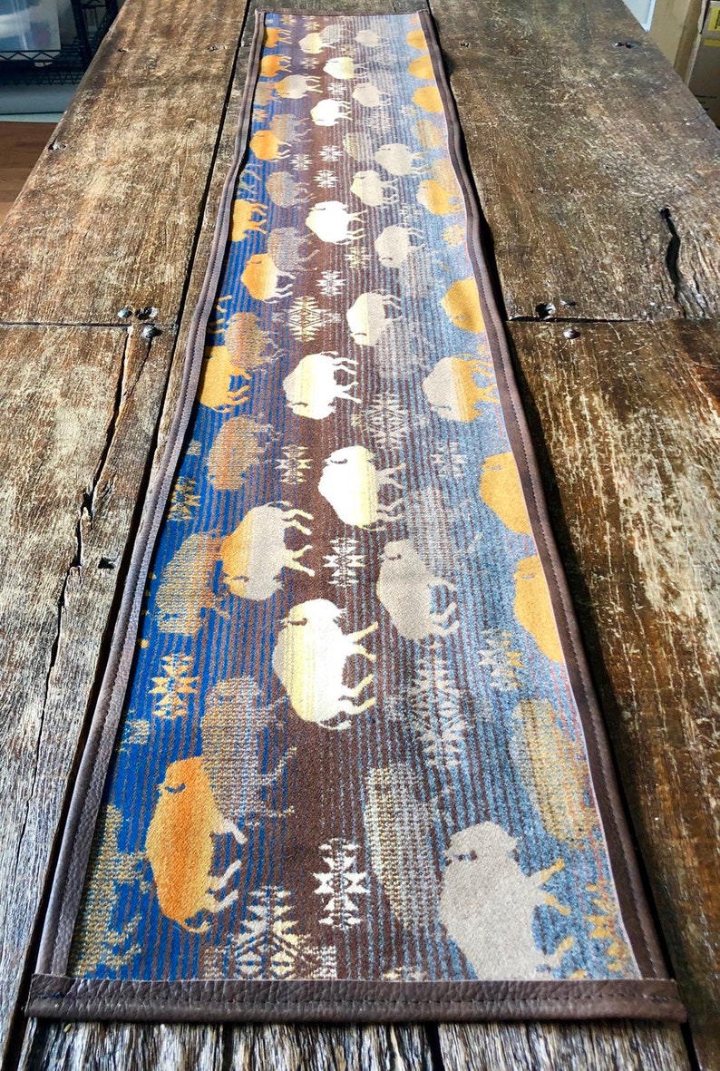 Table Runner Home Decor Wool & Bison Leather Reversible Etsy