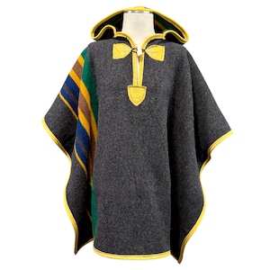 Oxford Charcoal Wool Camp Poncho for Hiking, Traveling and Gifting Made in USA