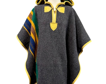 Oxford Charcoal Wool Camp Poncho for Hiking, Traveling and Gifting Made in USA