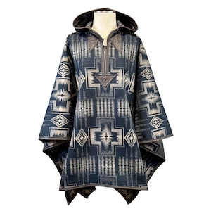 Harding Black Tan Hooded Wool Riding Poncho Western Saddle Cowboy Gift for Him Made in USA