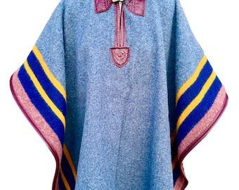 Blue Lake Wool Camp Poncho: Yakima Stripe Pendleton Blanket, Leather Trim