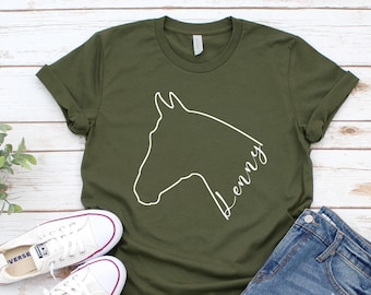 Personalized Horse Head Shirt, Custom Equestrian T-Shirt, Gift For Horse Lover, Horse Riding, Horse Racing, Western Unisex Tee Farmer