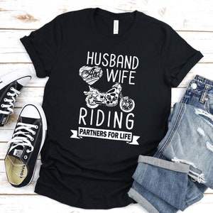Husband And Wife Riding Partners T-shirt Motorcycle T Shirt Romantic Valentines Day Gift For Him  Paper Anniversary Gift For Her Biker Shirt