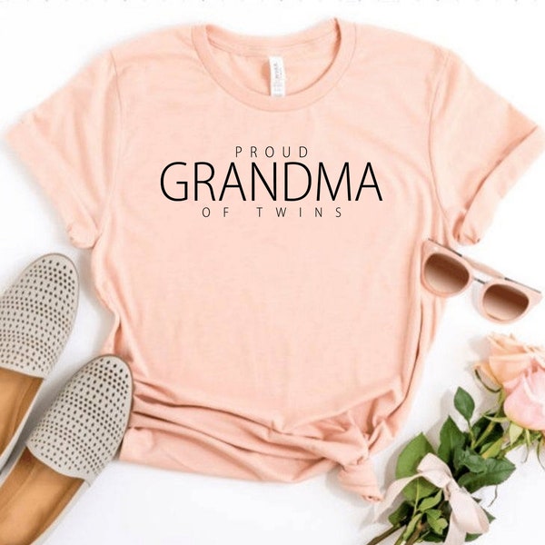 Proud Grandma Of Twins Shirt Twin Grandma Tshirt Family Shirts Grandparent Pregnancy Announcement Second Gramma Life Twins Unisex Tee