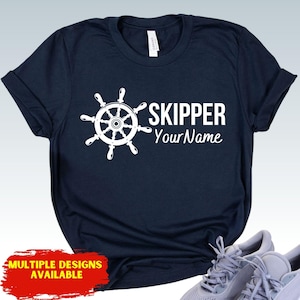 Custom Skipper T-Shirt Personalized Captain Shirt Pontoon Boat Gifts Rudder Shirt Eight Spoke Ship&#39;S Wheel Tshirt Skipper Boat Life Unisex