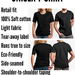 Op de afbeelding: Unisex zwart T-shirt gemaakt van 100% zacht katoen. Het T-shirt heeft een retail pasvorm, is van licht materiaal en heeft een afscheurbare label. Het valt normaal uit en is milieuvriendelijk. Het T-shirt is zijnaads en heeft schouder-tot-schouder taping. Het is gemaakt in de VS.