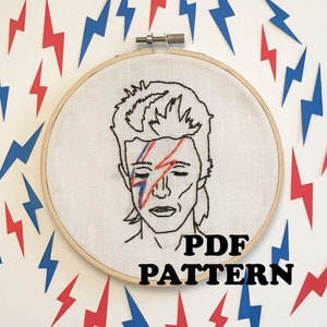 David Bowie Embroidery Pattern PDF Digital Download, Hoop Art 6"