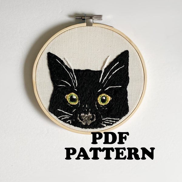 Black Cat Embroidery Pattern PDF Digital Download, Hoop Art 5"