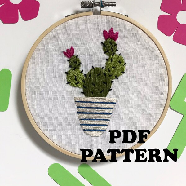 Flowering Cactus Embroidery Pattern PDF Digital Download, Hoop Art 5"