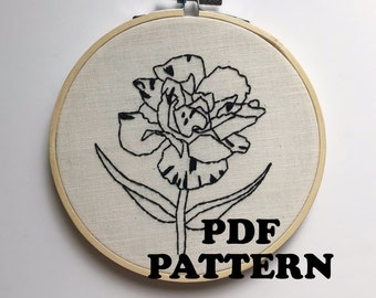 Black and White Flower Embroidery Pattern PDF Digital Download, Hoop Art 5"