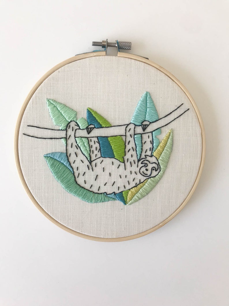 Completed hanging sloth hand embroidery piece 6  etsy