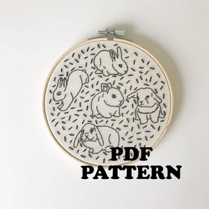 Bunny Embroidery Pattern PDF Digital Download, Hoop Art 6"